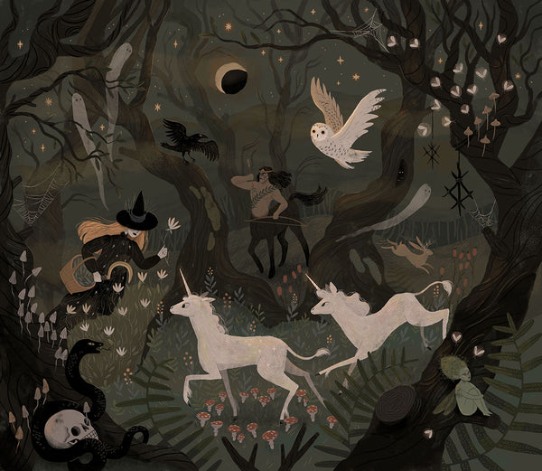 Spooky Forest with Ghosts Giclée Print